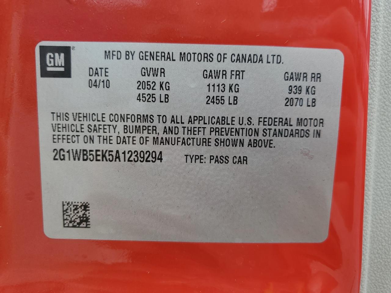 2010 Chevrolet Impala Lt VIN: 2G1WB5EK5A1239294 Lot: 61296954