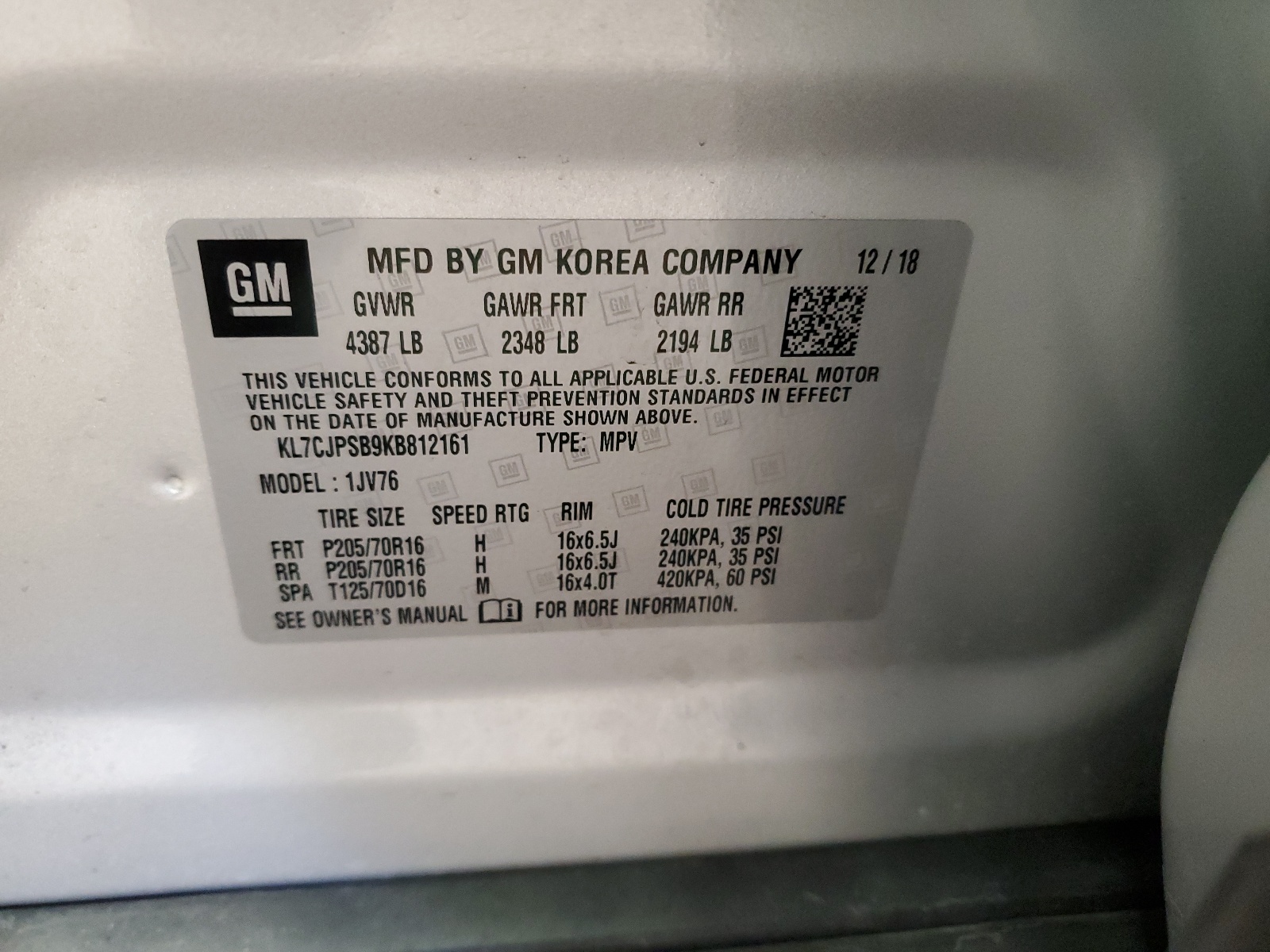 KL7CJPSB9KB812161 2019 Chevrolet Trax 1Lt