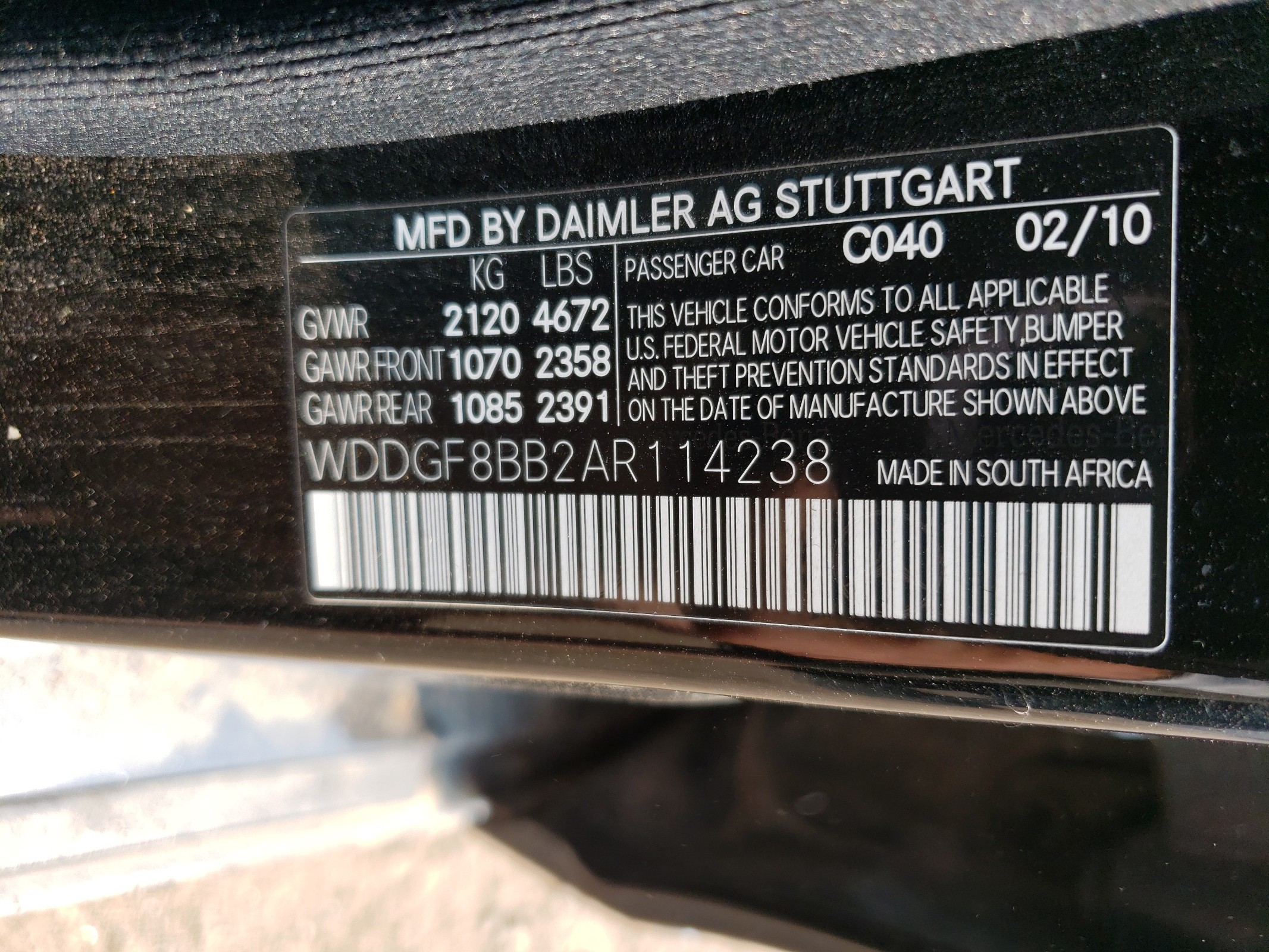WDDGF8BB2AR114238 2010 Mercedes-Benz C 300 4Matic