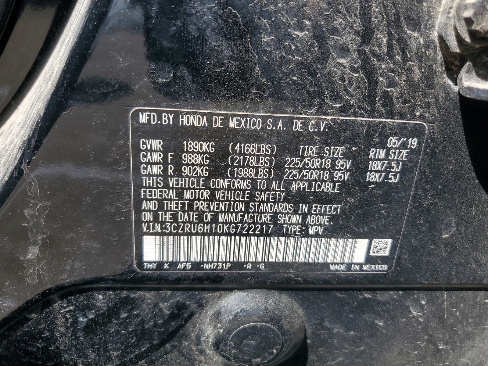 3CZRU6H10KG722217 2019 Honda Hr-V Sport