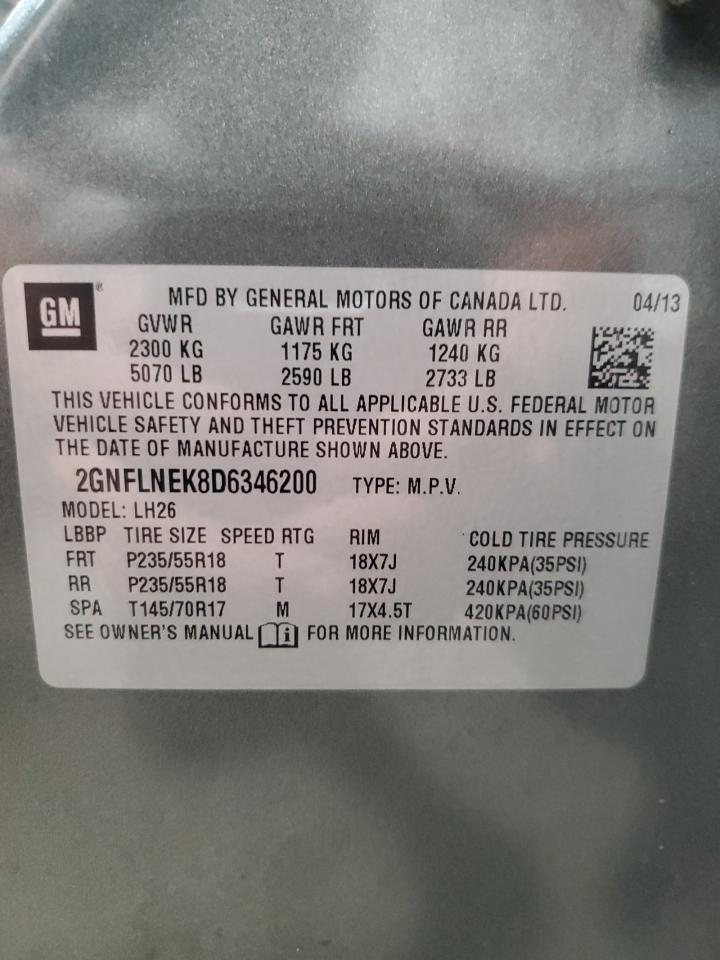 2013 Chevrolet Equinox Lt VIN: 2GNFLNEK8D6346200 Lot: 62222834