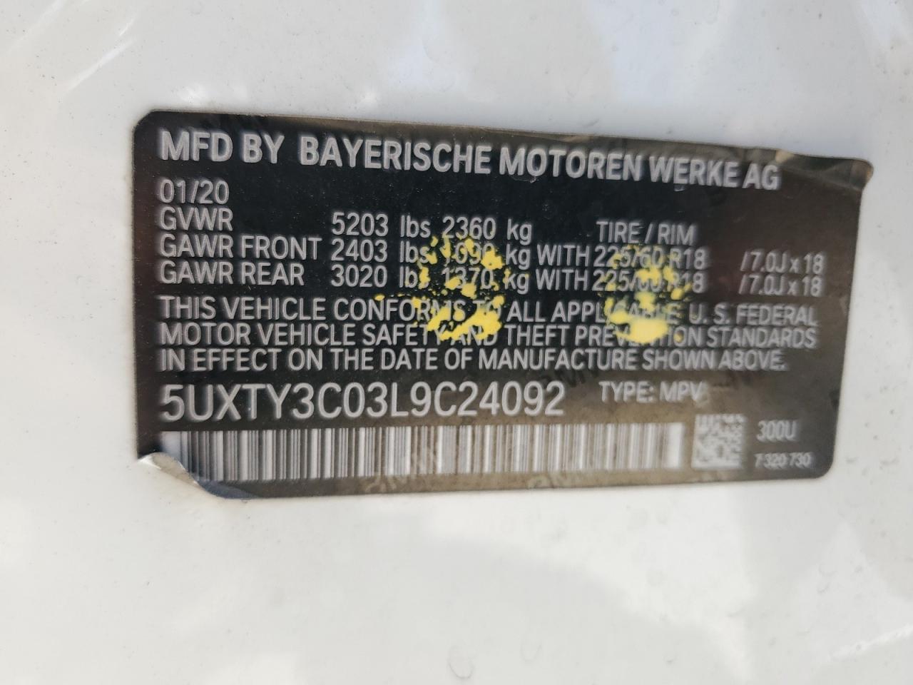 5UXTY3C03L9C24092 2020 BMW X3 Sdrive30I