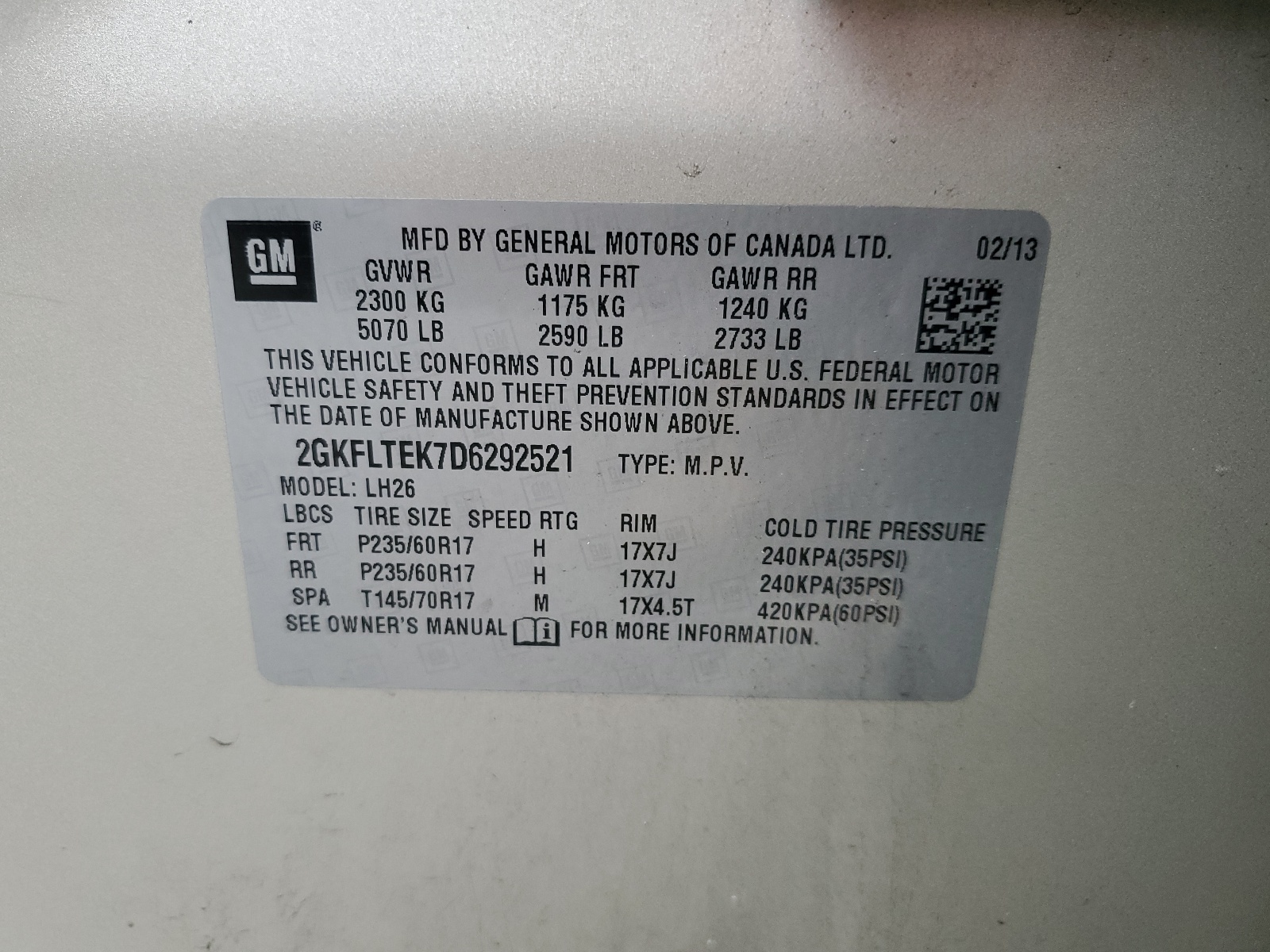 2GKFLTEK7D6292521 2013 GMC Terrain Sle