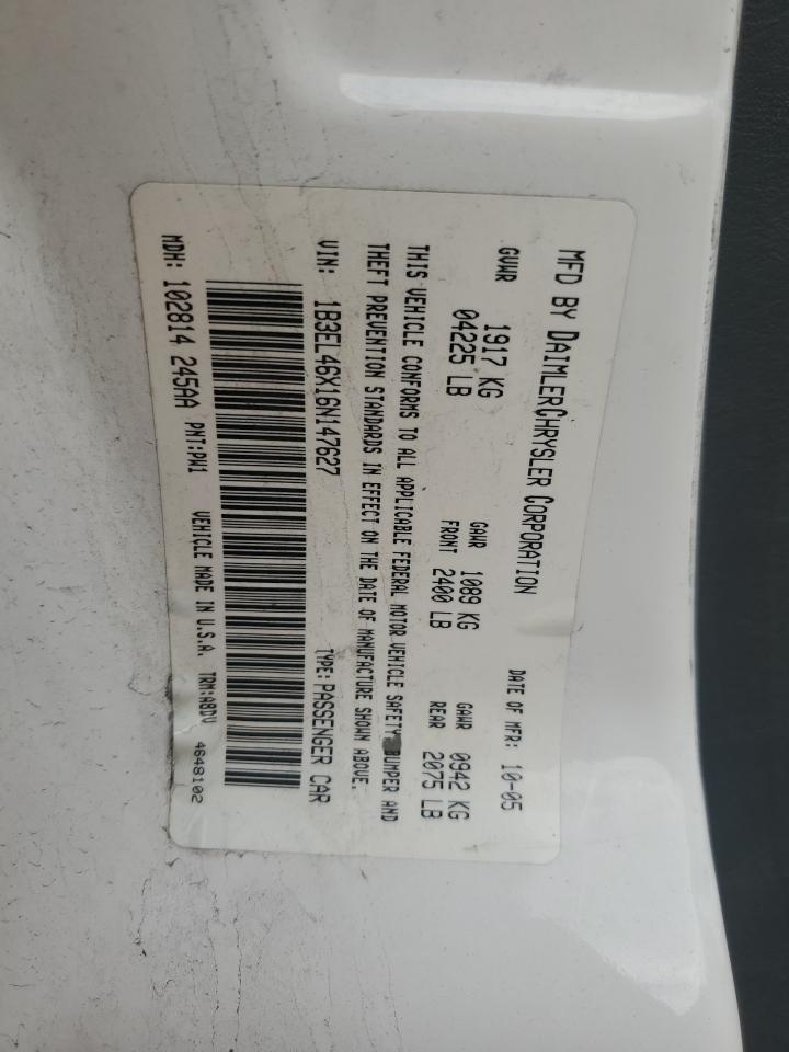 2006 Dodge Stratus Sxt VIN: 1B3EL46X16N147627 Lot: 64042844