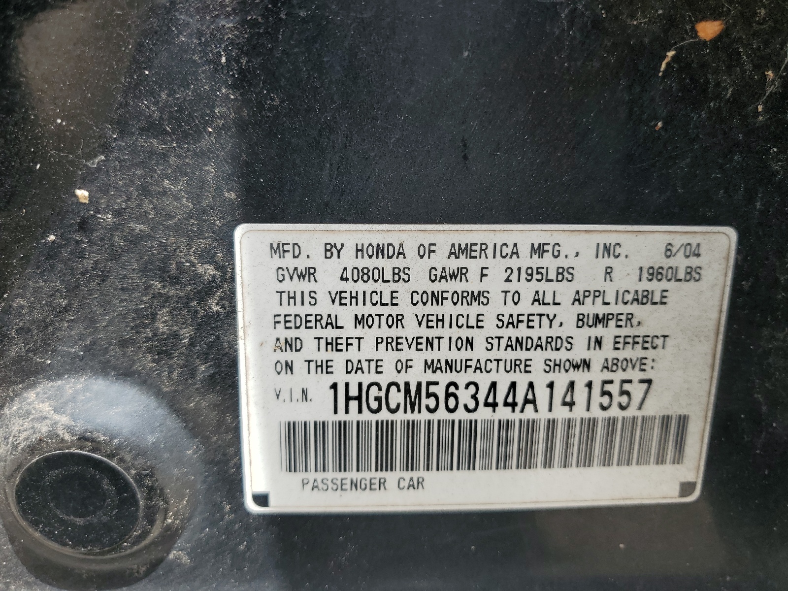 1HGCM56344A141557 2004 Honda Accord Lx