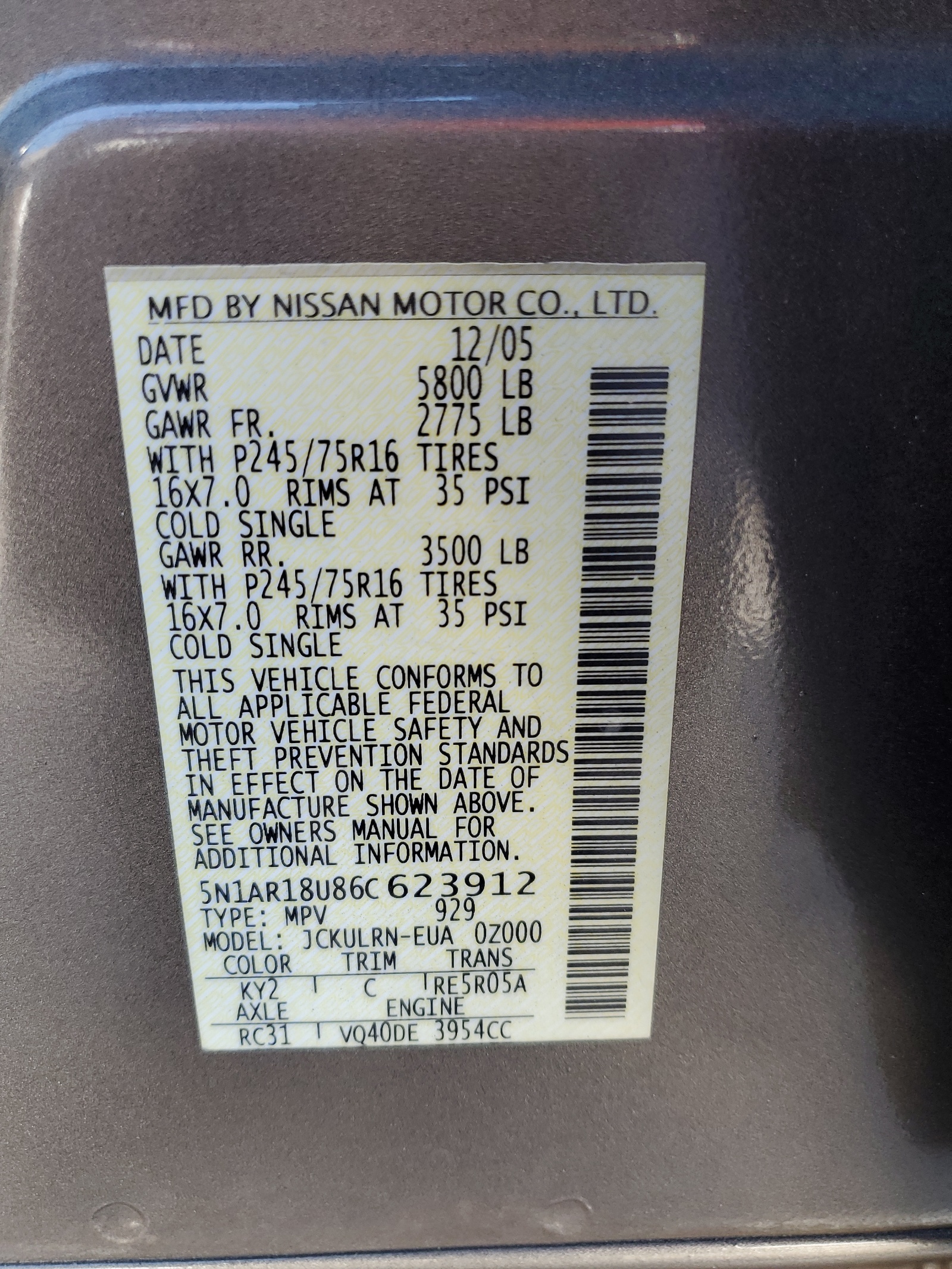 5N1AR18U86C623912 2006 Nissan Pathfinder Le