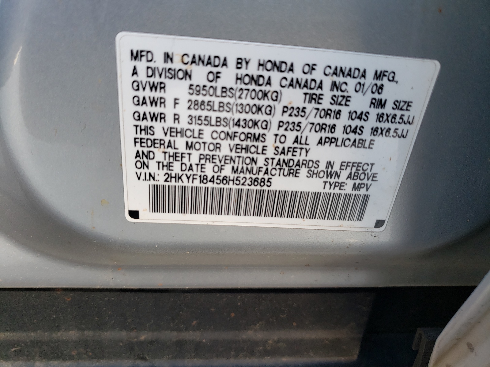 2HKYF18456H523685 2006 Honda Pilot Ex