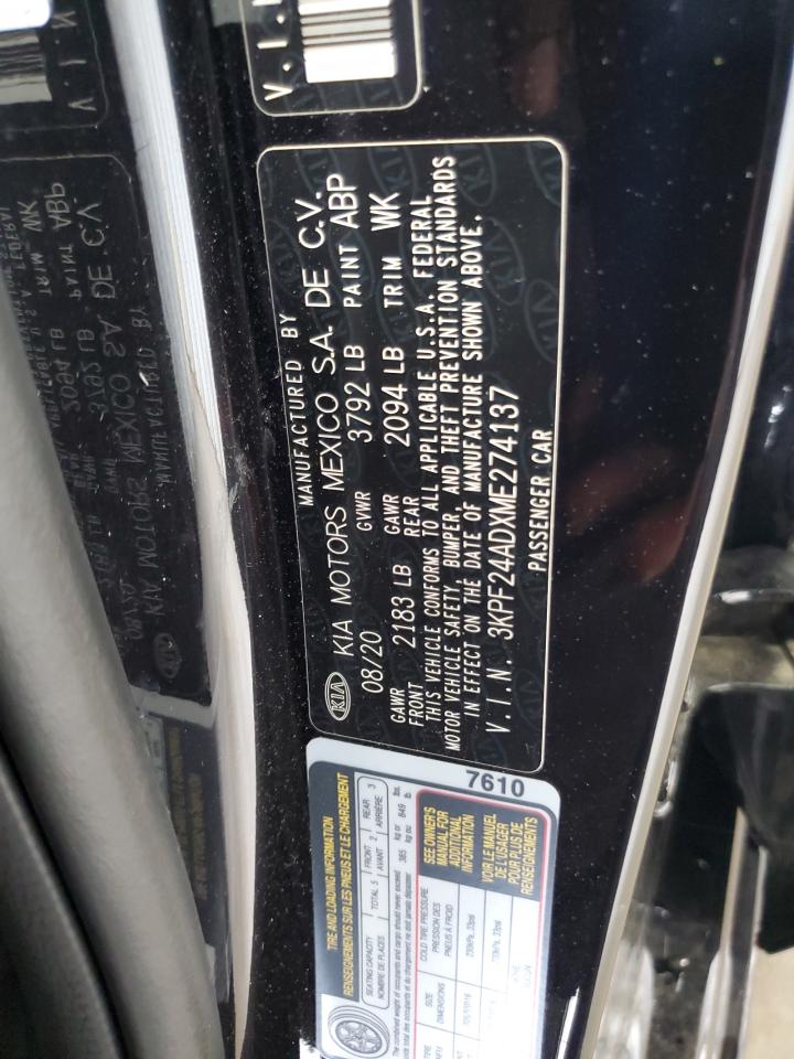 2021 Kia Forte Fe VIN: 3KPF24ADXME274137 Lot: 65597924