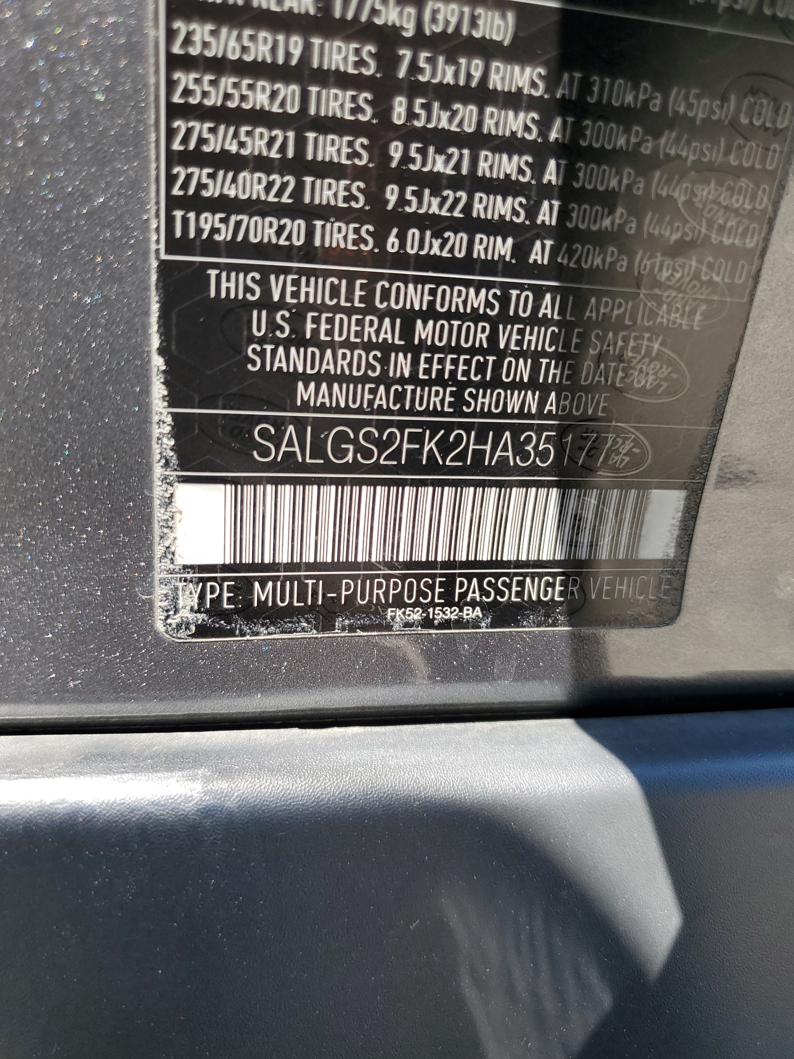 SALGS2FK2HA351777 2017 Land Rover Range Rover Hse