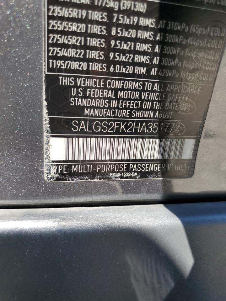 2017 Land Rover Range Rover Hse VIN: SALGS2FK2HA351777 Lot: 64108644