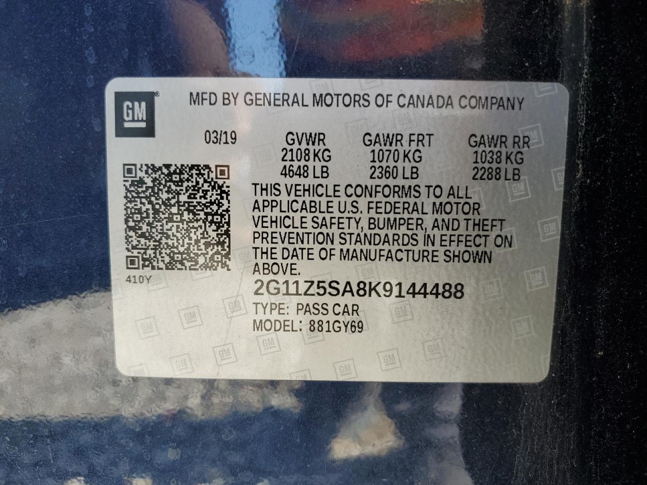 2G11Z5SA8K9144488 2019 Chevrolet Impala Lt