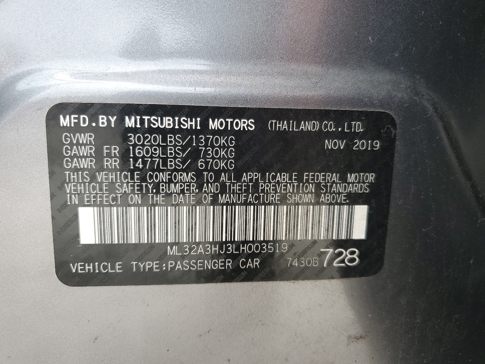 ML32A3HJ3LH003519 2020 Mitsubishi Mirage Es