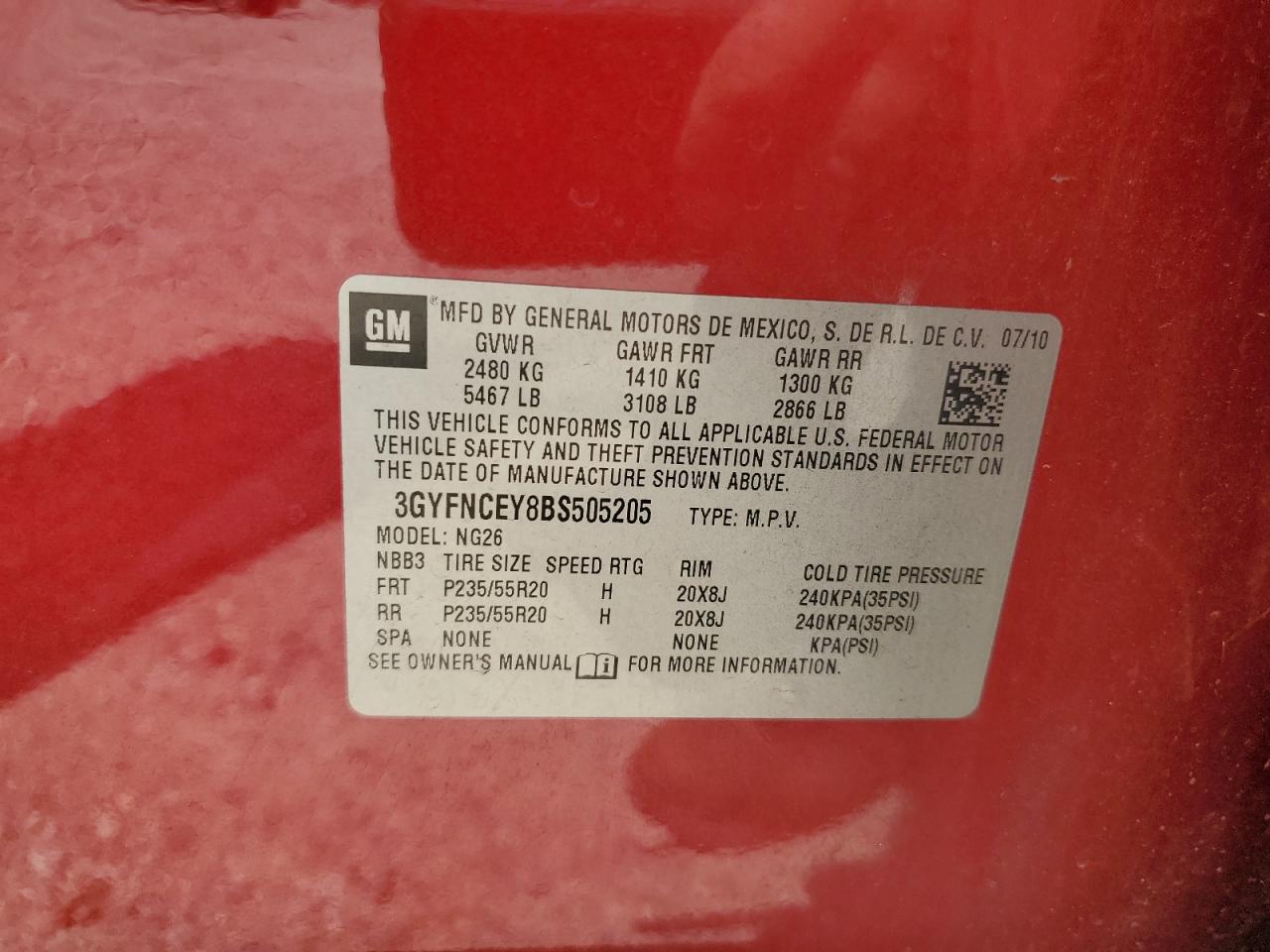 2011 Cadillac Srx Premium Collection VIN: 3GYFNCEY8BS505205 Lot: 65281564