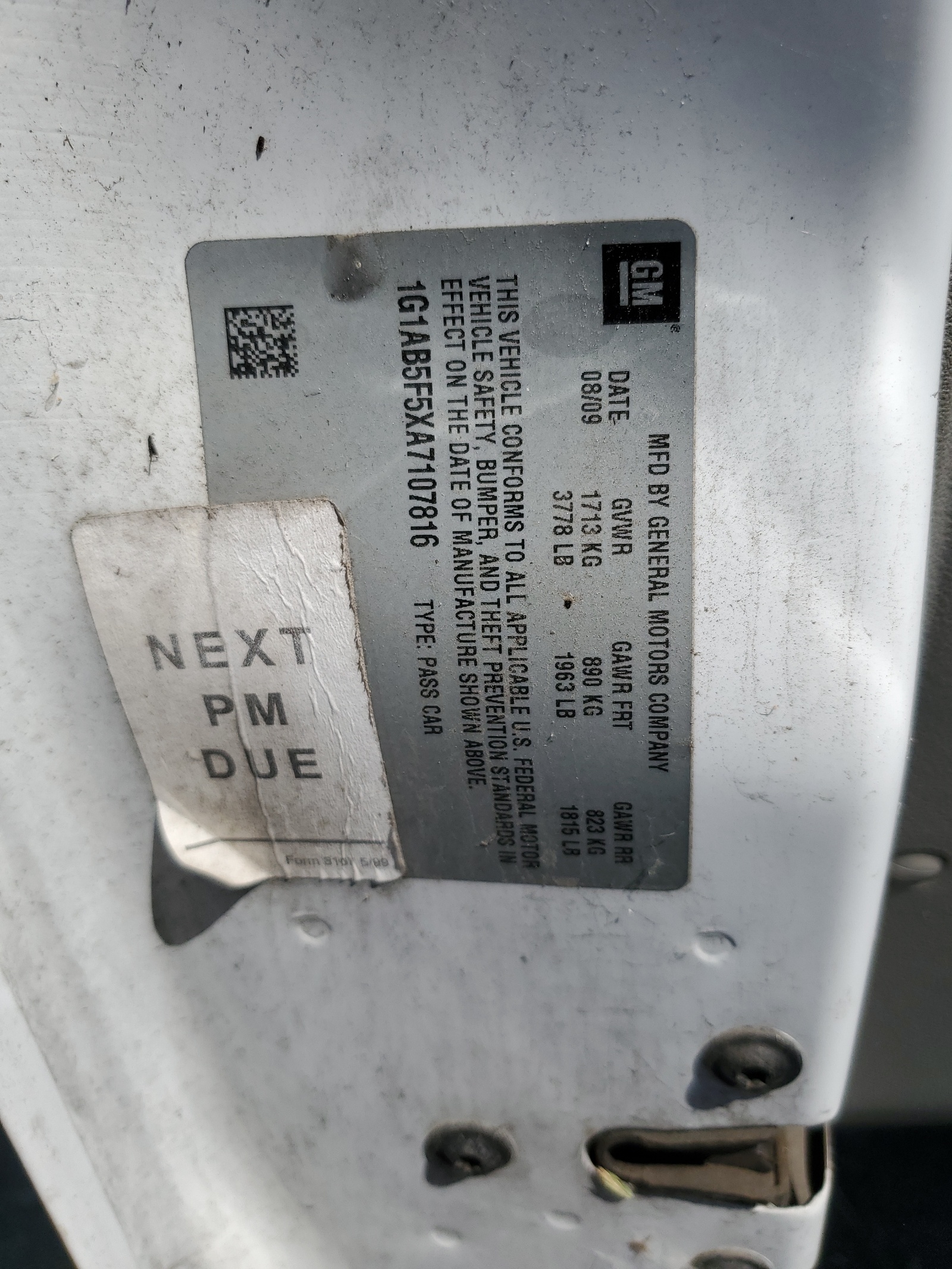 1G1AB5F5XA7107816 2010 Chevrolet Cobalt Ls