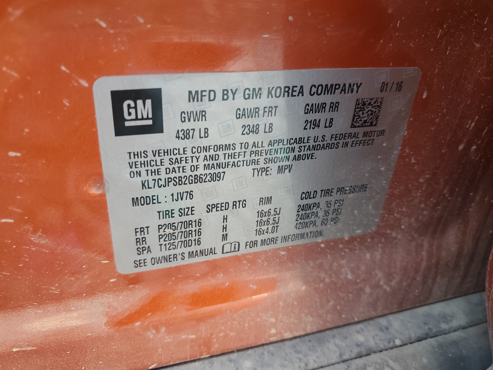 KL7CJPSB2GB623097 2016 Chevrolet Trax 1Lt