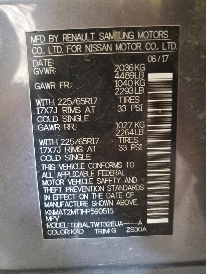 2017 Nissan Rogue S VIN: KNMAT2MT1HP590515 Lot: 62366074