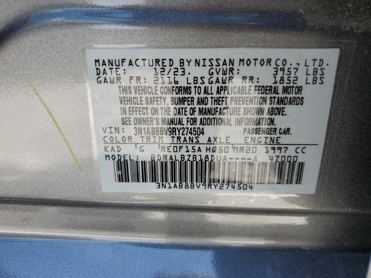 3N1AB8BV9RY274504 2024 Nissan Sentra S