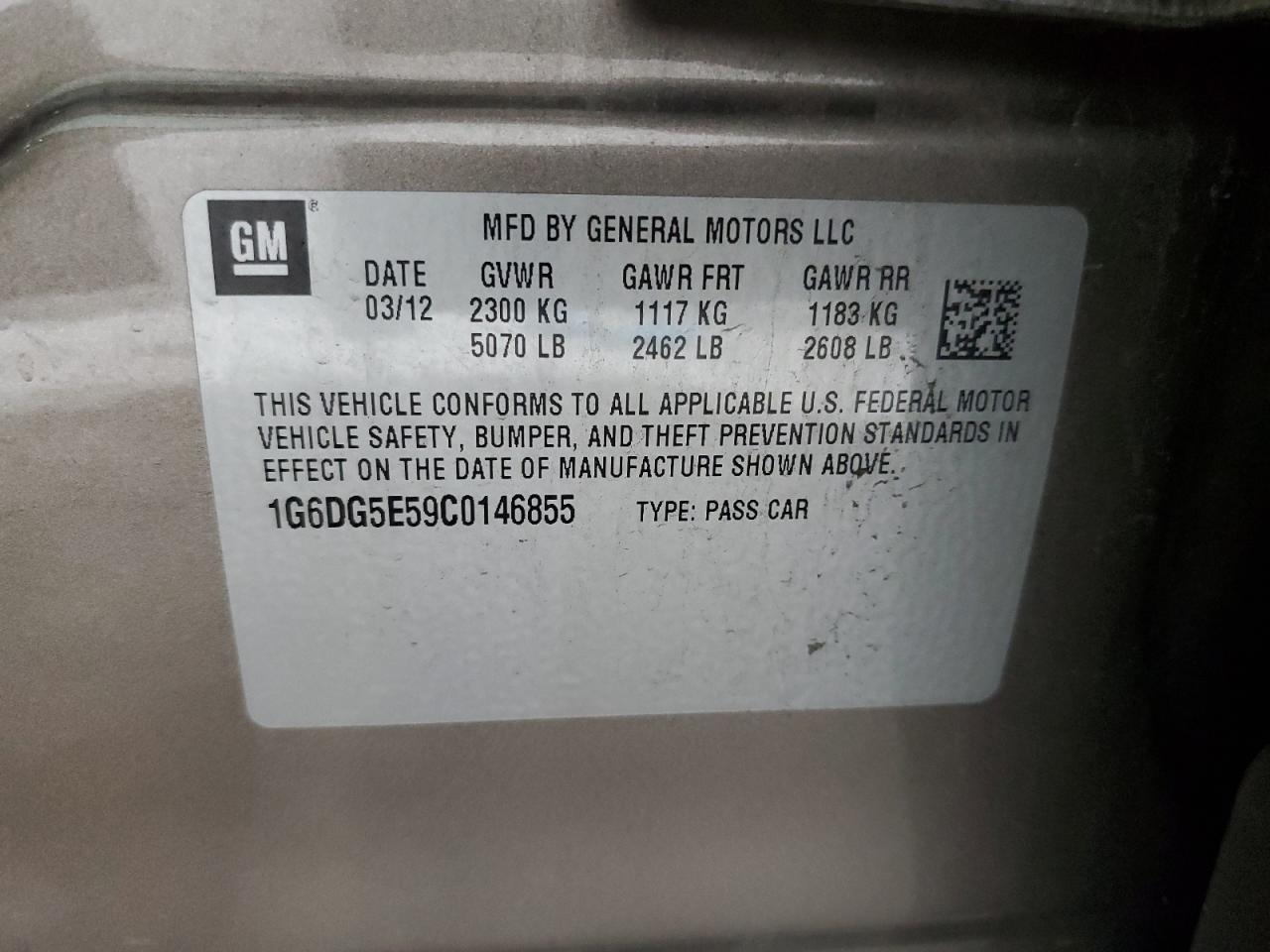 2012 Cadillac Cts Luxury Collection VIN: 1G6DG5E59C0146855 Lot: 64781464