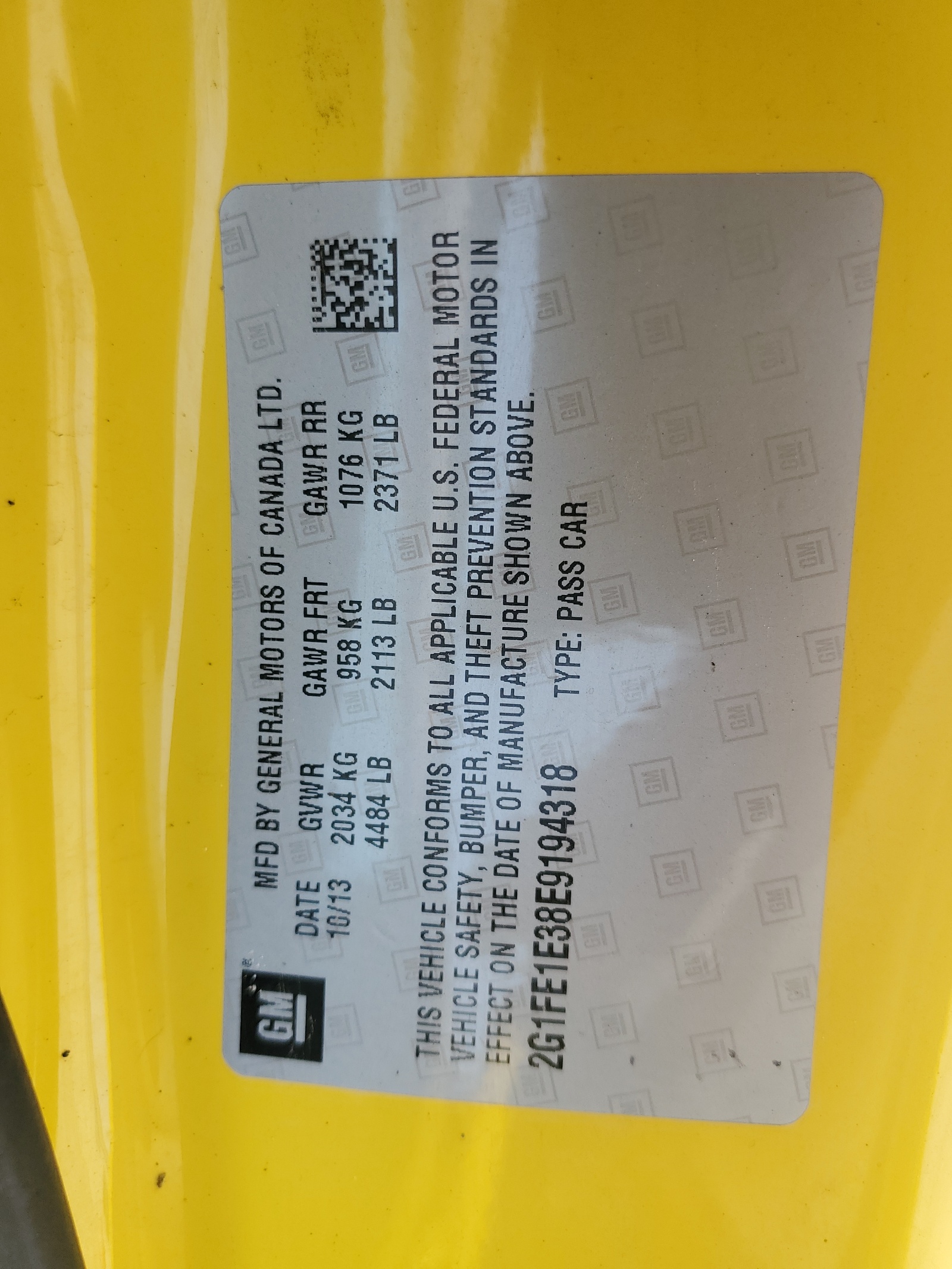 2G1FE1E38E9194318 2014 Chevrolet Camaro Ls