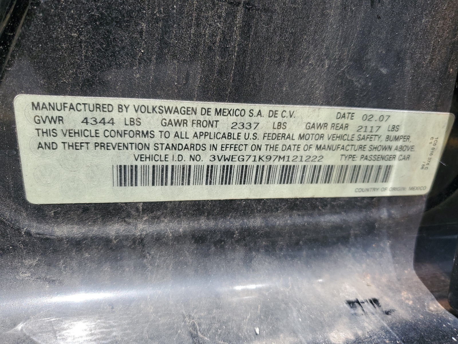 3VWEG71K97M121222 2007 Volkswagen Jetta Wolfsburg