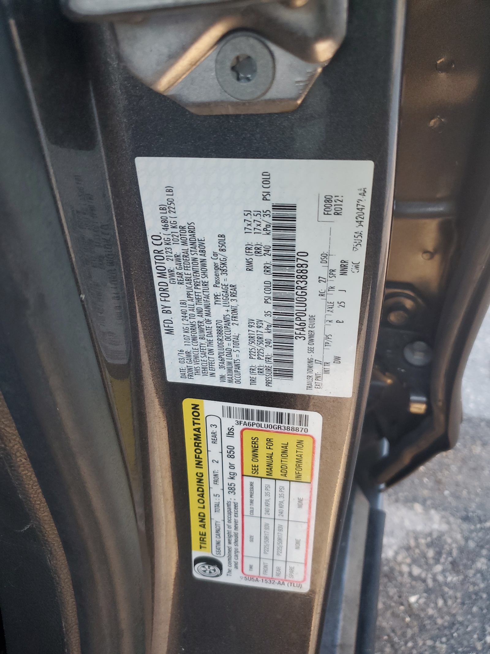 3FA6P0LU0GR388870 2016 Ford Fusion Se Hybrid