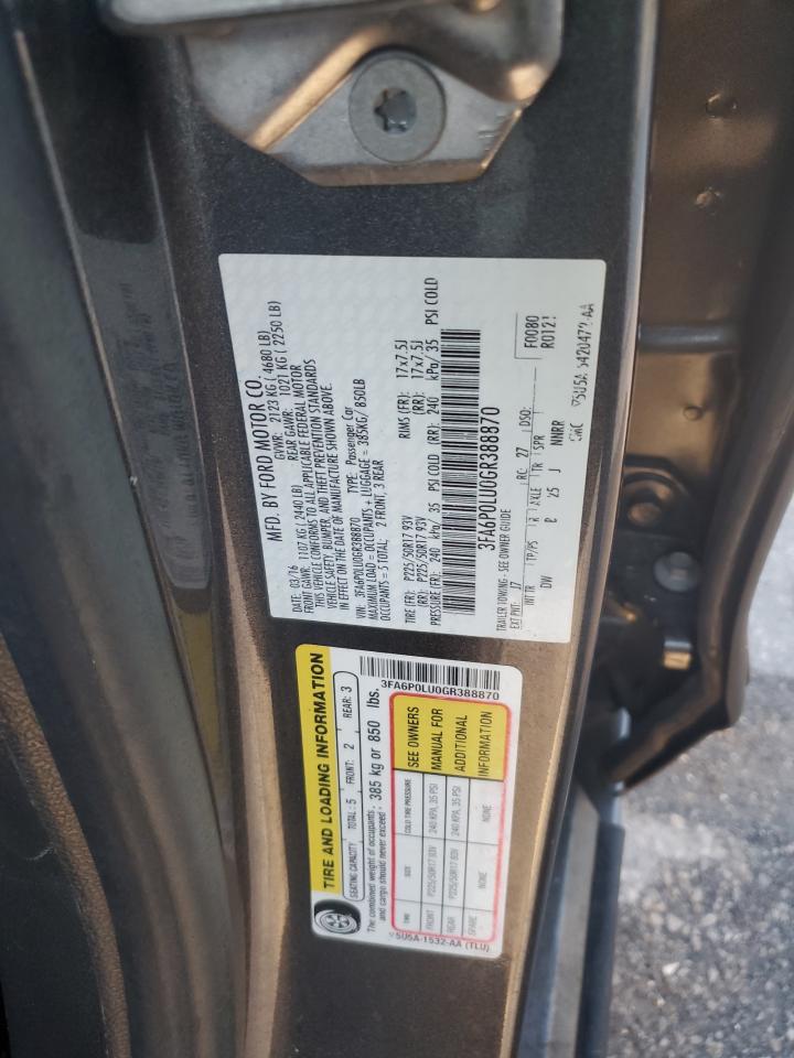 2016 Ford Fusion Se Hybrid VIN: 3FA6P0LU0GR388870 Lot: 63402354