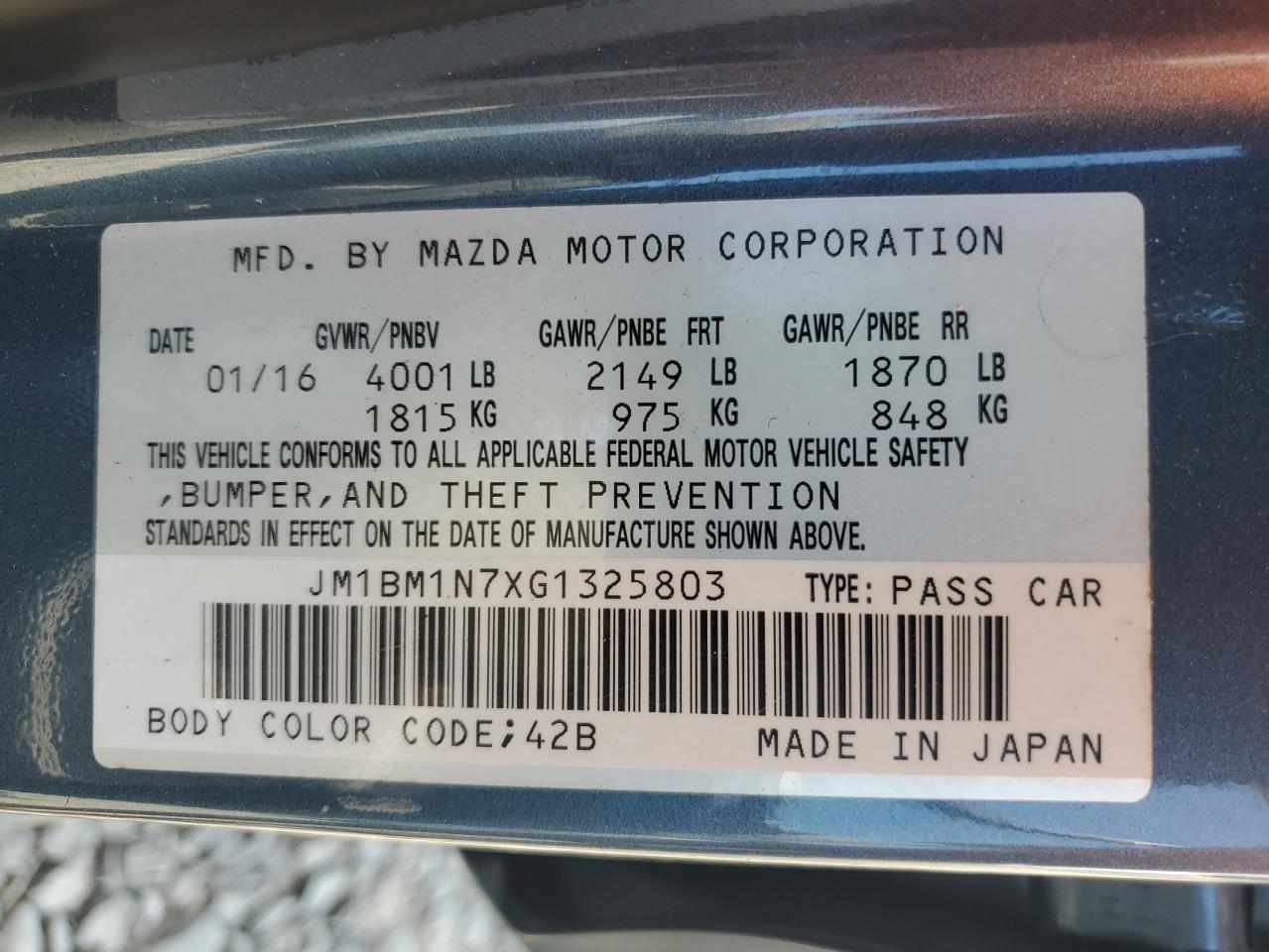 2016 Mazda 3 Grand Touring VIN: JM1BM1N7XG1325803 Lot: 61478394