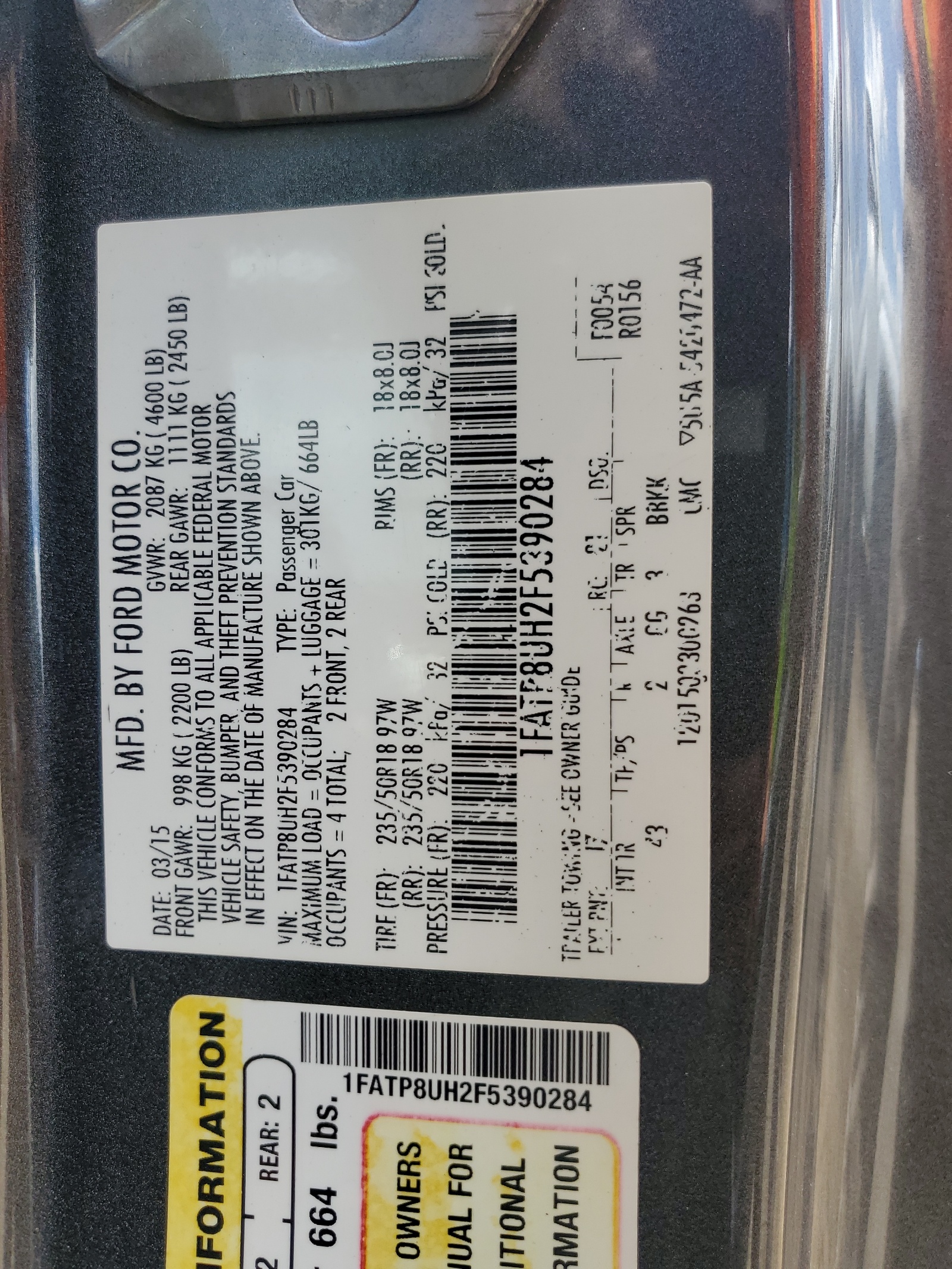 1FATP8UH2F5390284 2015 Ford Mustang