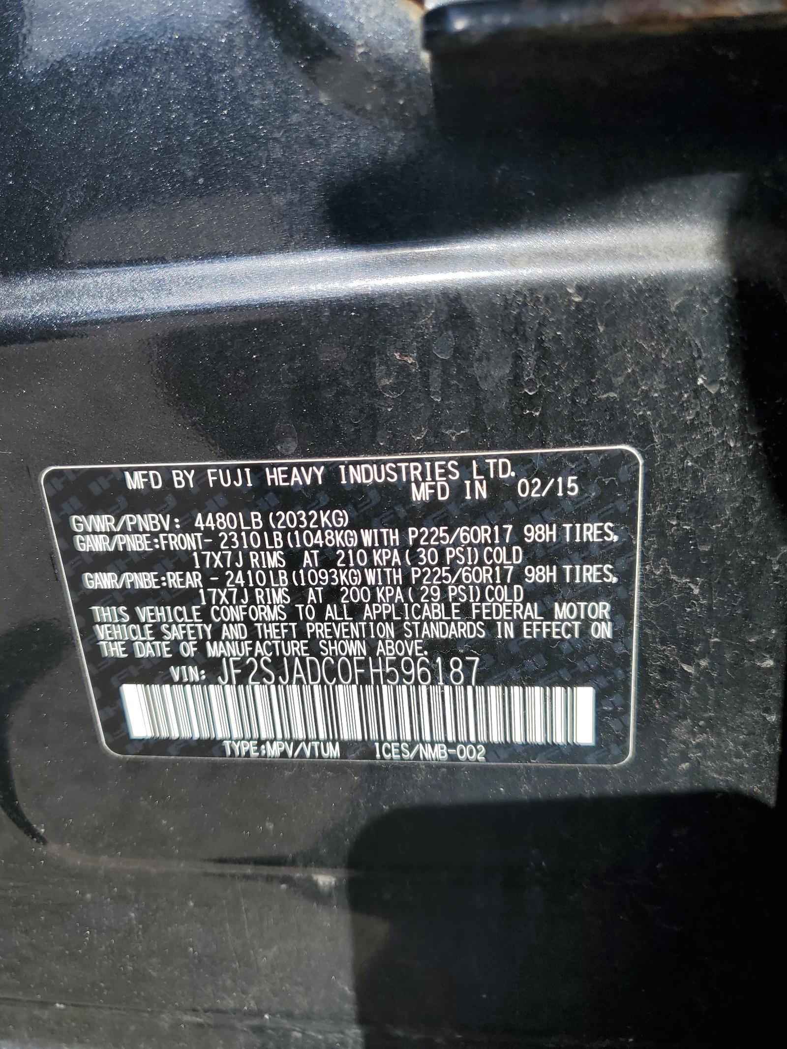 JF2SJADC0FH596187 2015 Subaru Forester 2.5I Premium