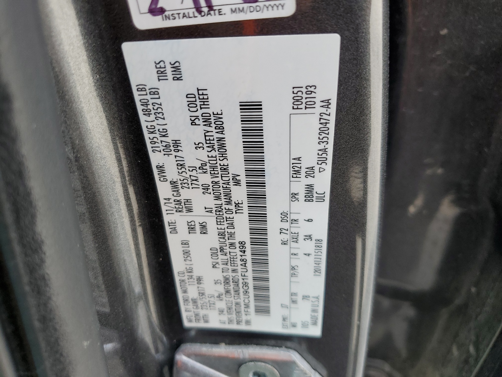 1FMCU9G91FUA81498 2015 Ford Escape Se