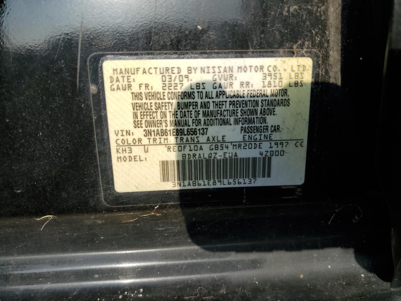 3N1AB61E89L656137 2009 Nissan Sentra 2.0