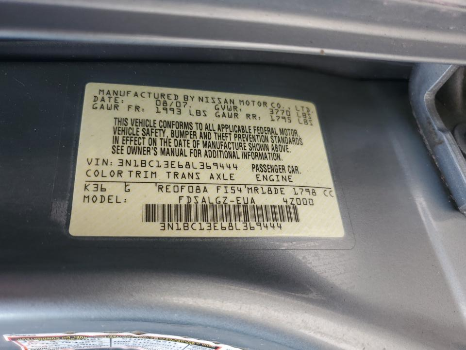 3N1BC13E68L369444 2008 Nissan Versa S