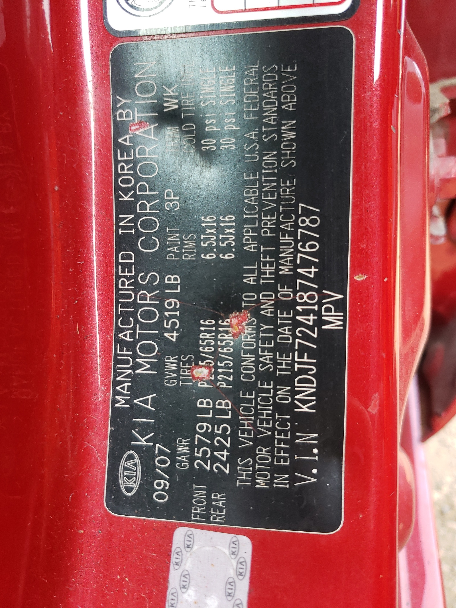 KNDJF724187476787 2008 Kia Sportage Lx