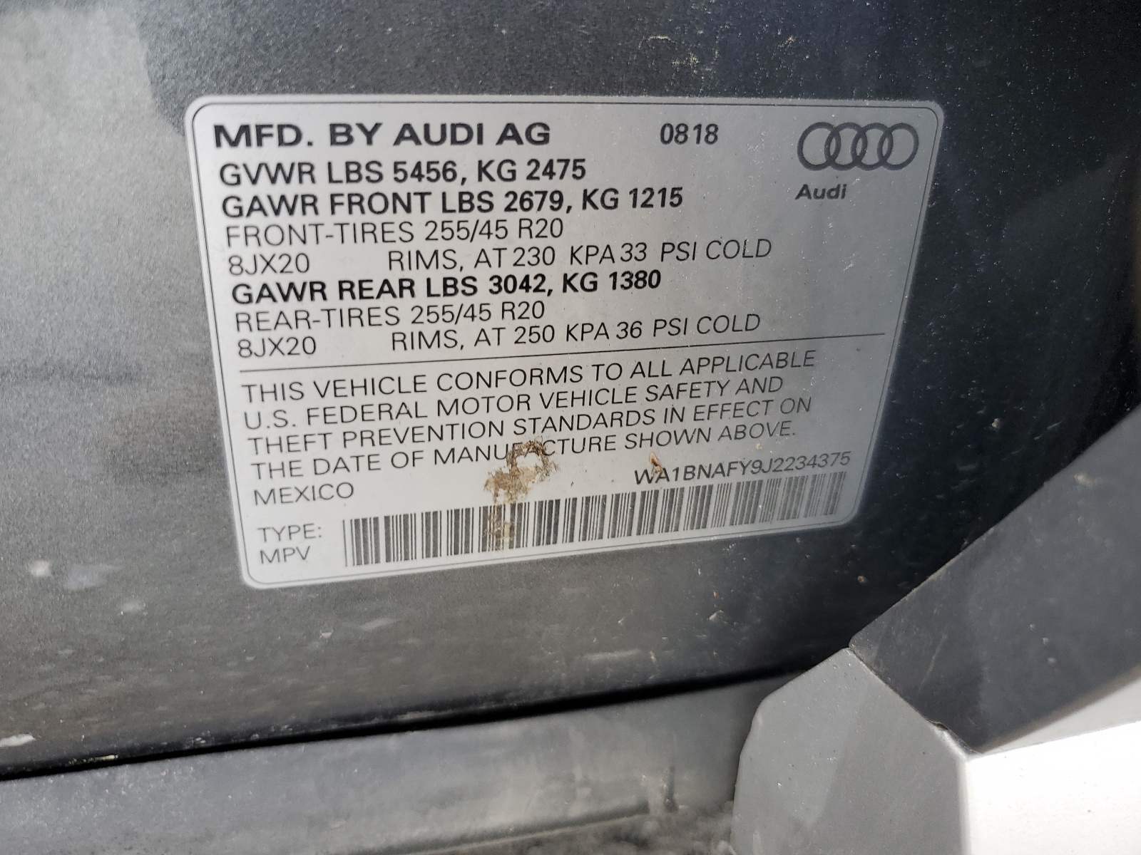 WA1BNAFY9J2234375 2018 Audi Q5 Premium Plus