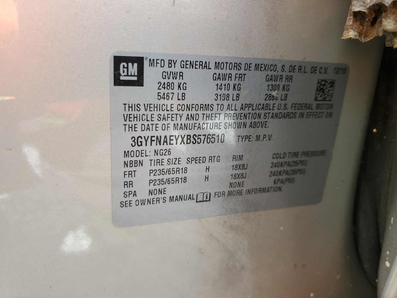 3GYFNAEYXBS576510 2011 Cadillac Srx Luxury Collection