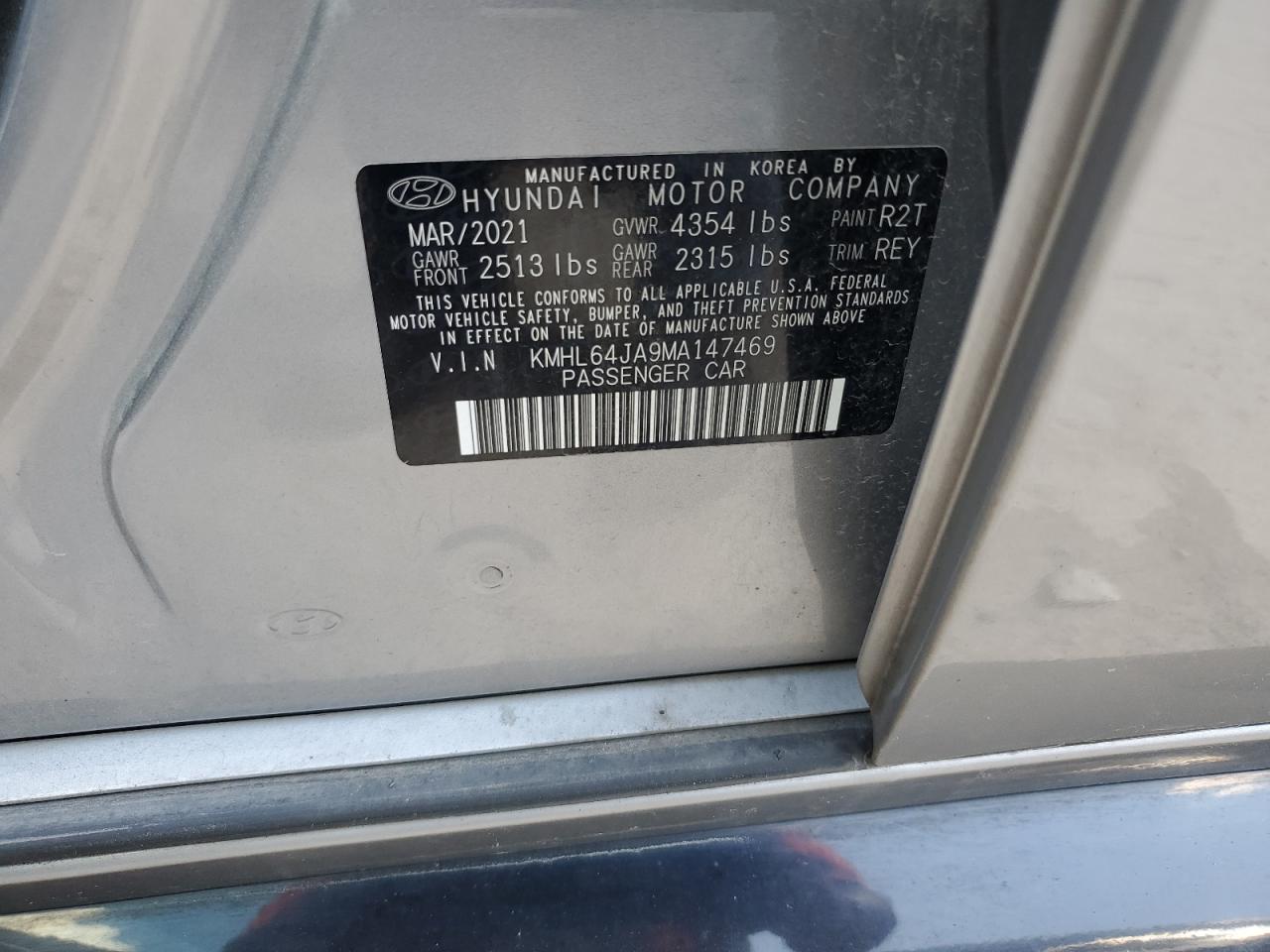 2021 Hyundai Sonata Sel VIN: KMHL64JA9MA147469 Lot: 63008864