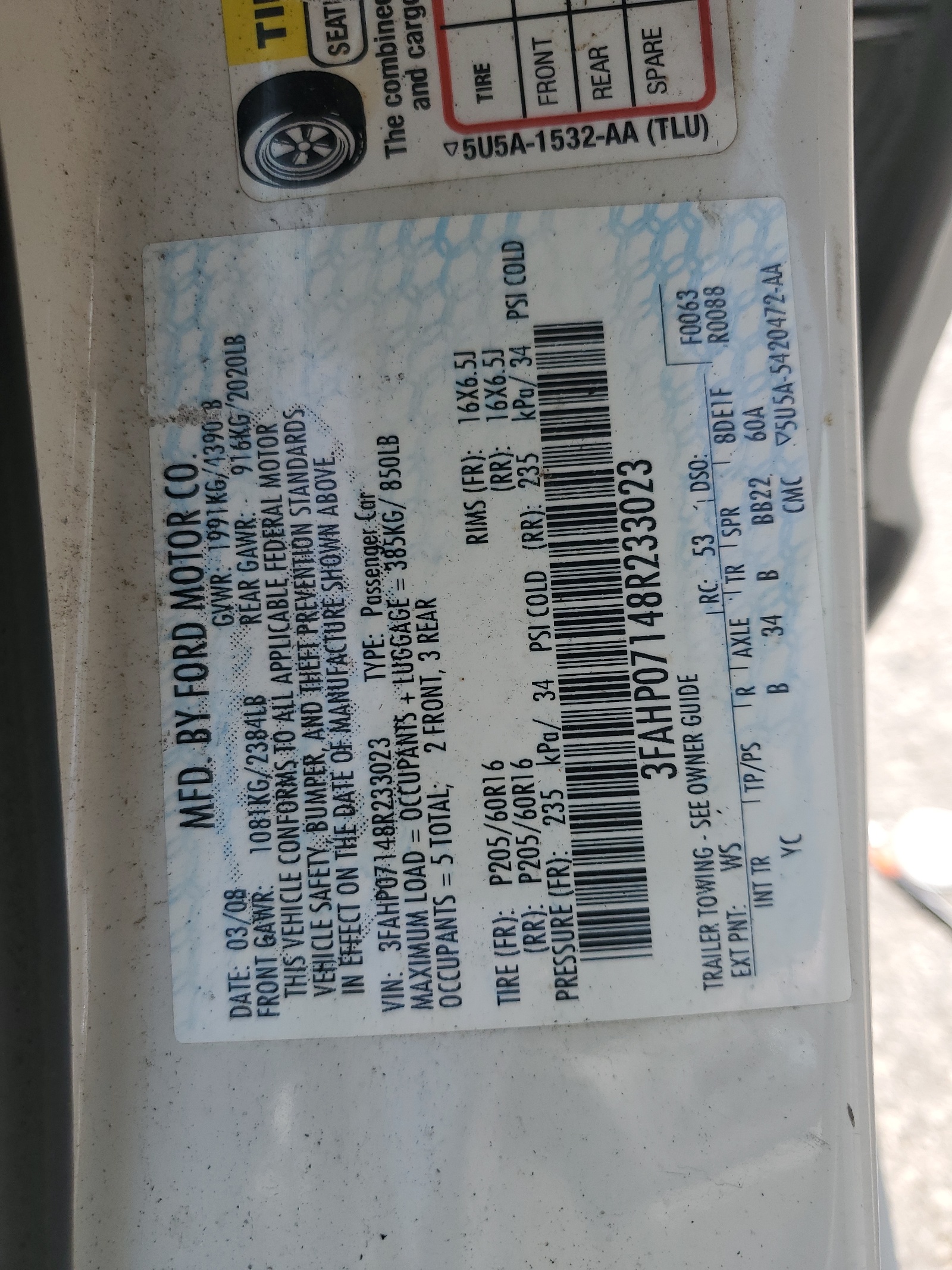 3FAHP07148R233023 2008 Ford Fusion Se