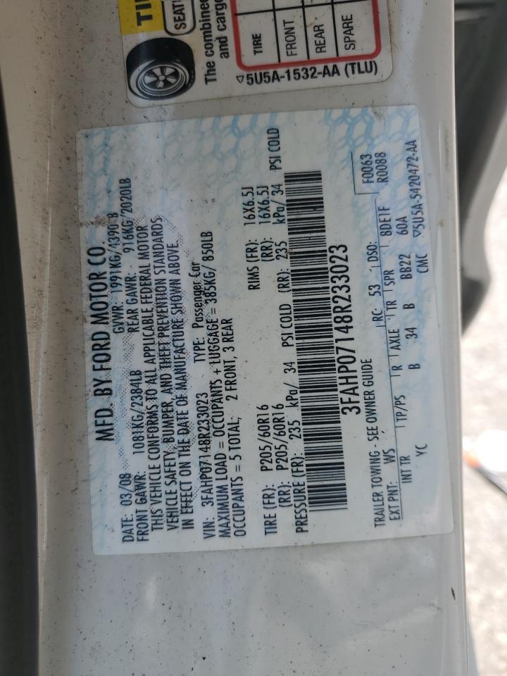 2008 Ford Fusion Se VIN: 3FAHP07148R233023 Lot: 64395934