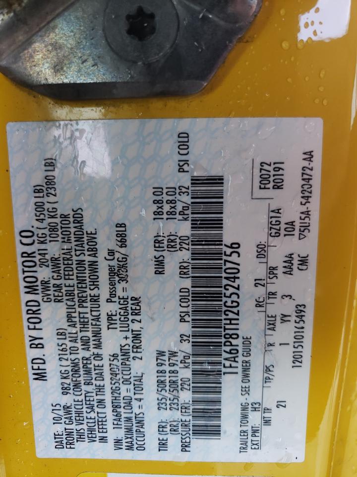 2016 Ford Mustang VIN: 1FA6P8TH2G5240756 Lot: 64296744