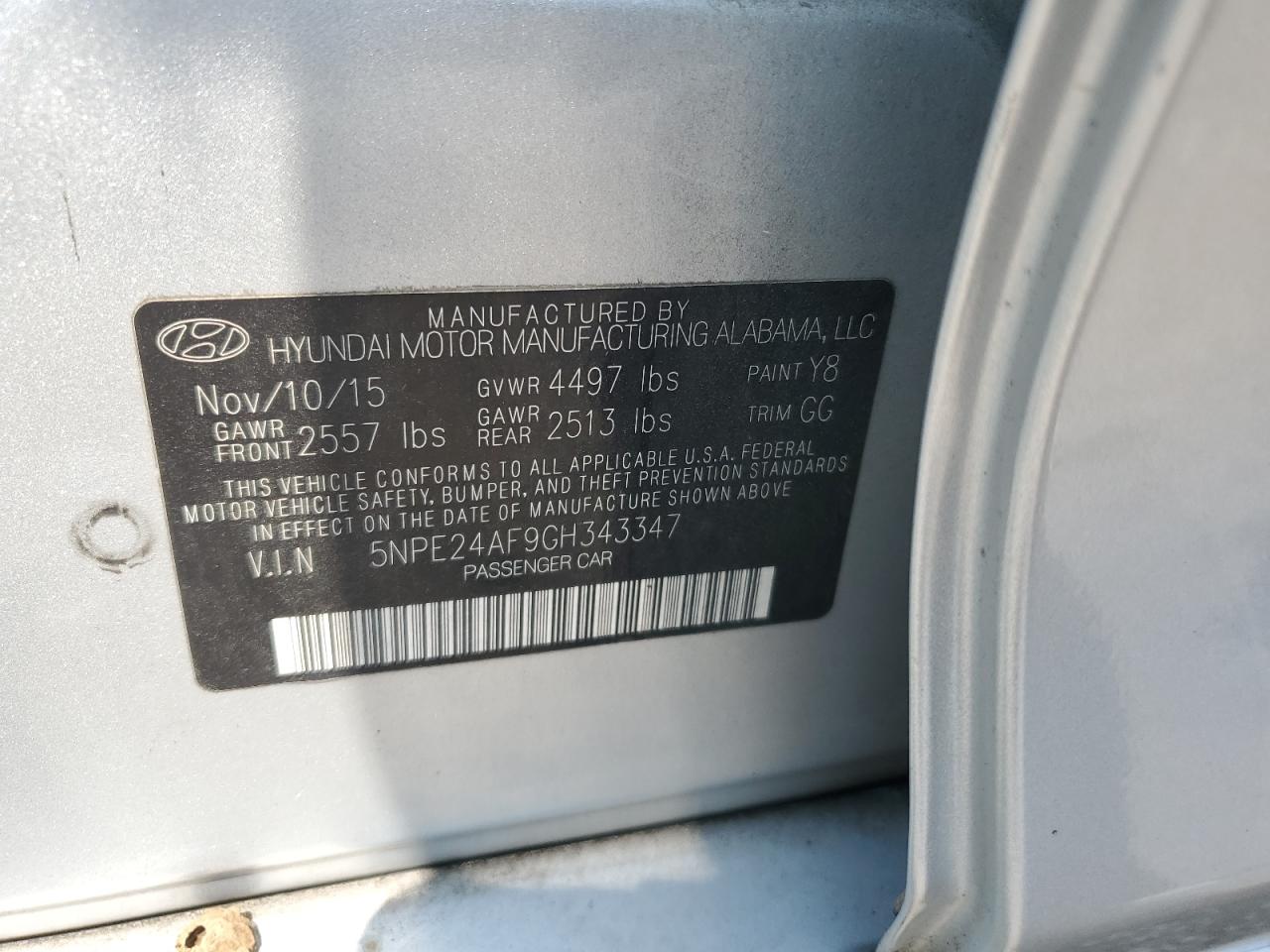 5NPE24AF9GH343347 2016 Hyundai Sonata Se