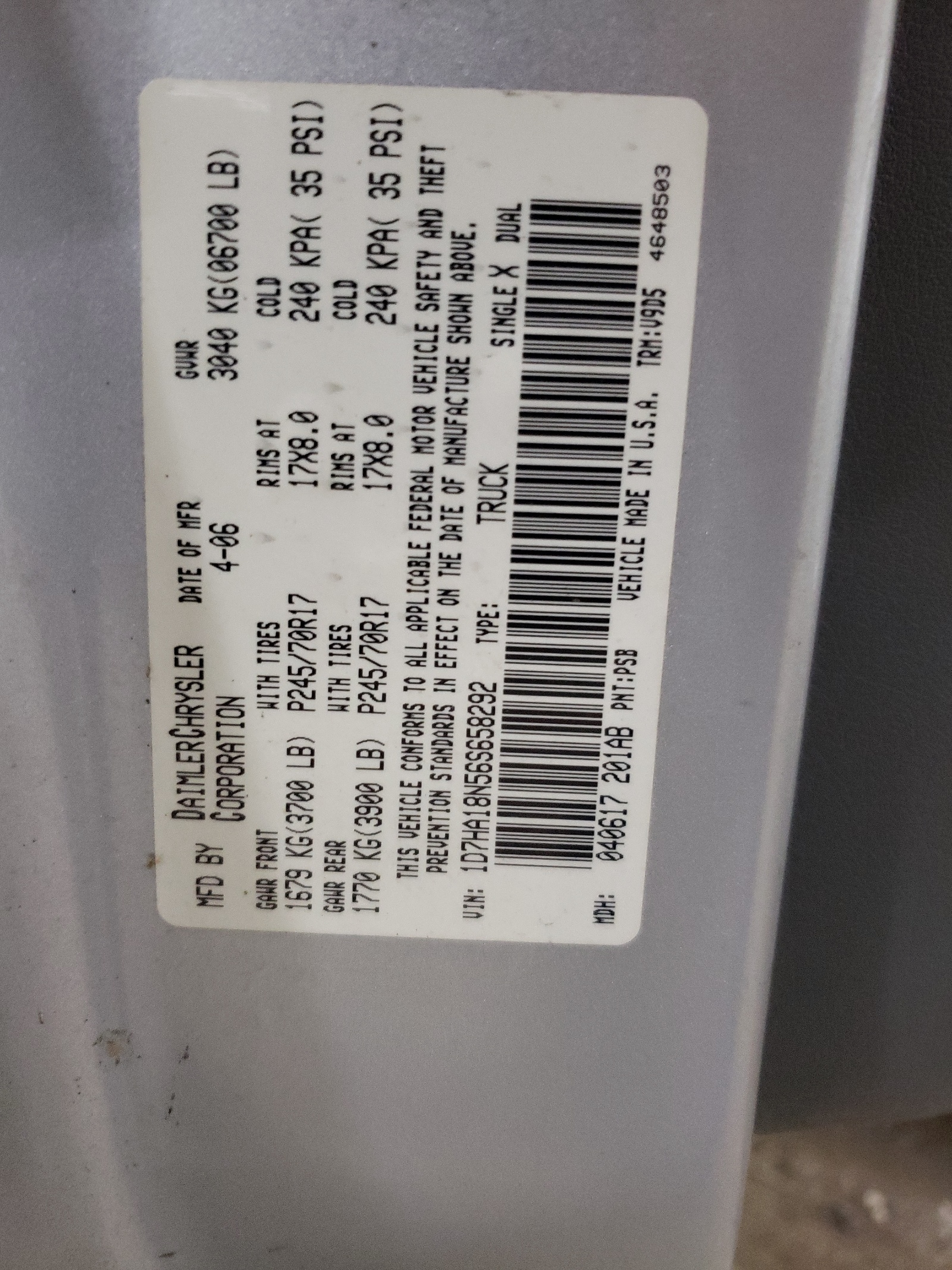 1D7HA18N56S658292 2006 Dodge Ram 1500 St