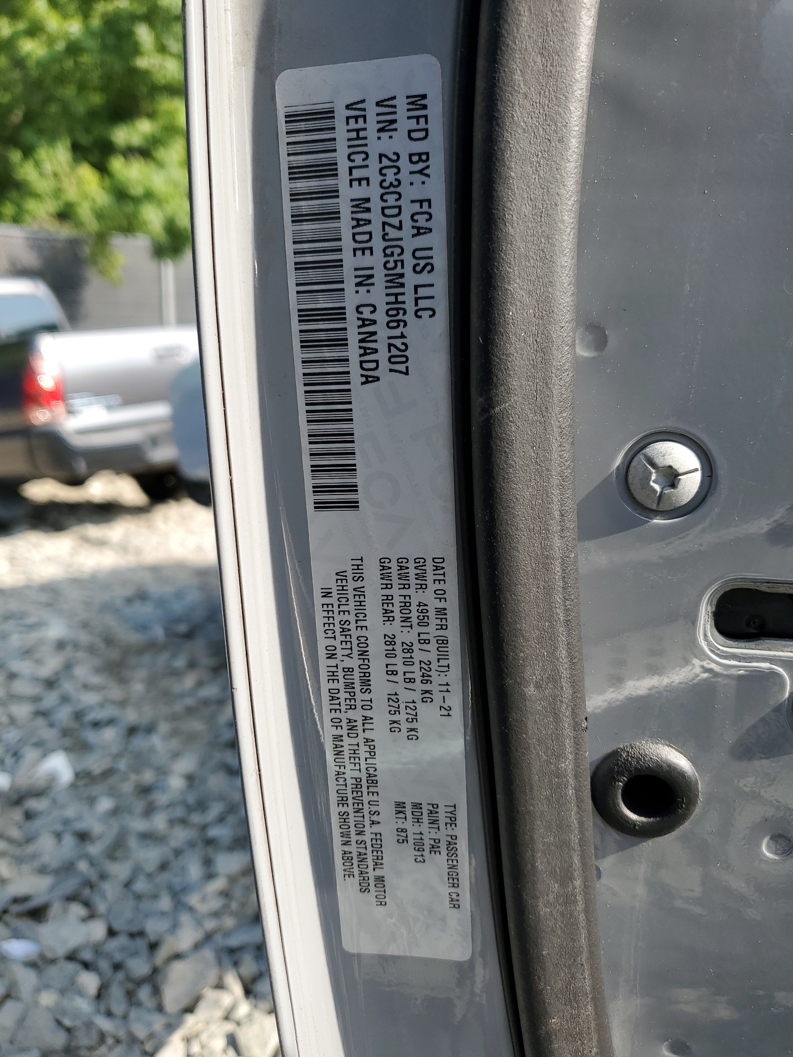 2C3CDZJG5MH661207 2021 Dodge Challenger Gt