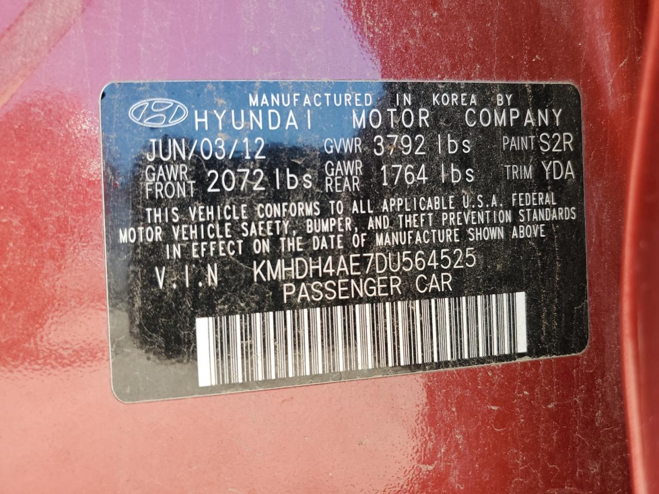 KMHDH4AE7DU564525 2013 Hyundai Elantra Gls