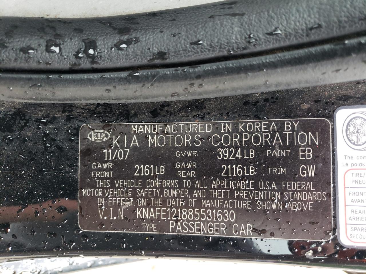 2008 Kia Spectra Ex VIN: KNAFE121885531630 Lot: 64653774