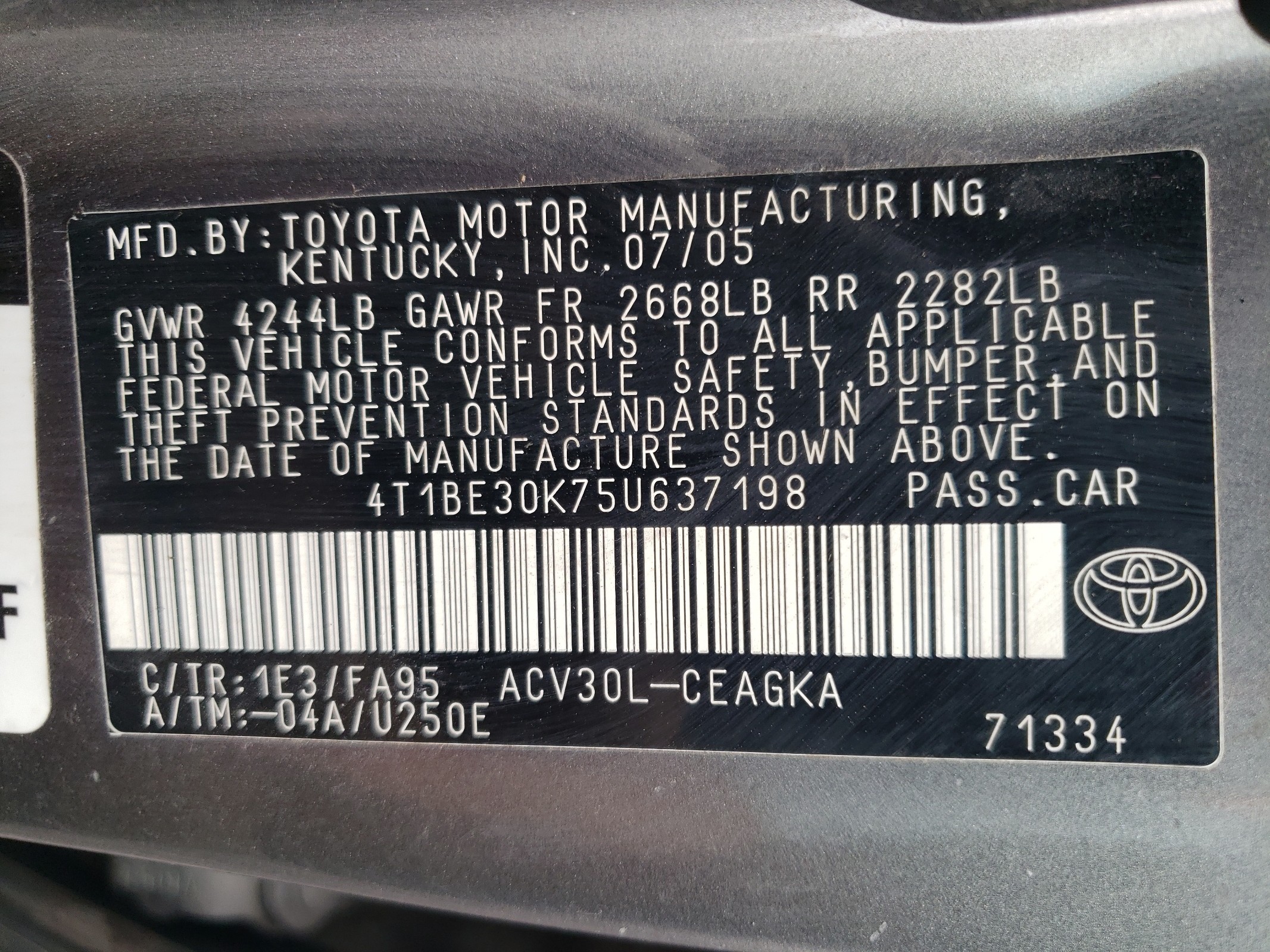 4T1BE30K75U637198 2005 Toyota Camry Le