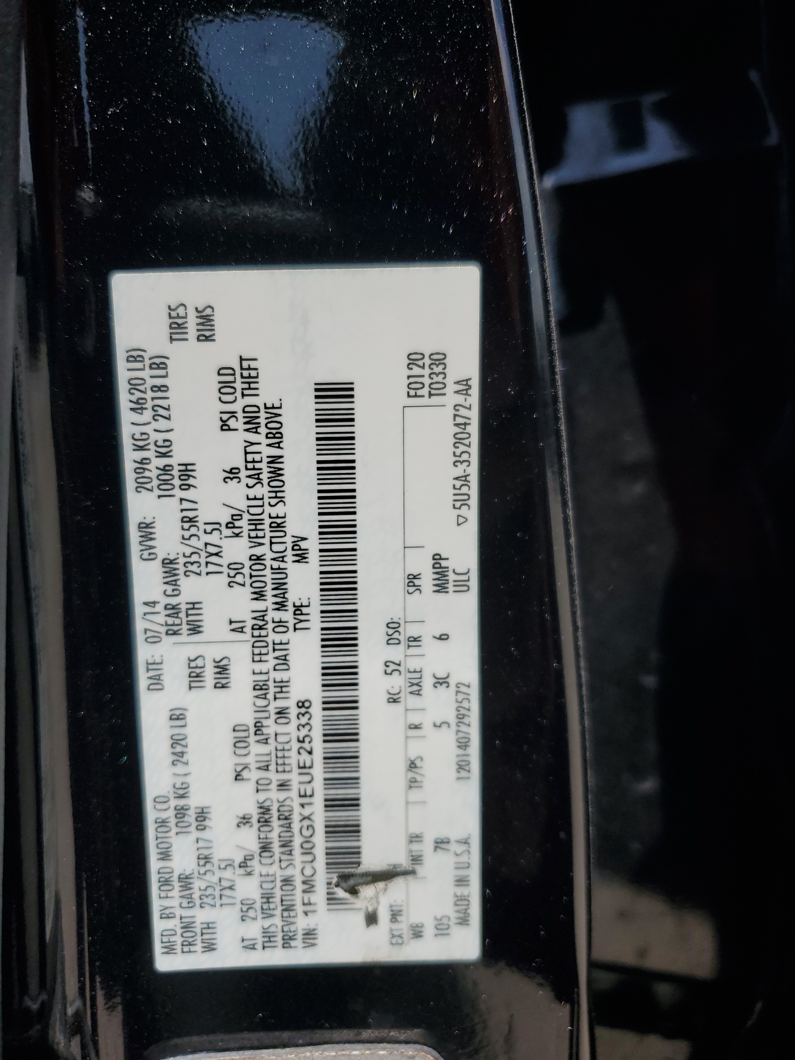 1FMCU0GX1EUE25338 2014 Ford Escape Se