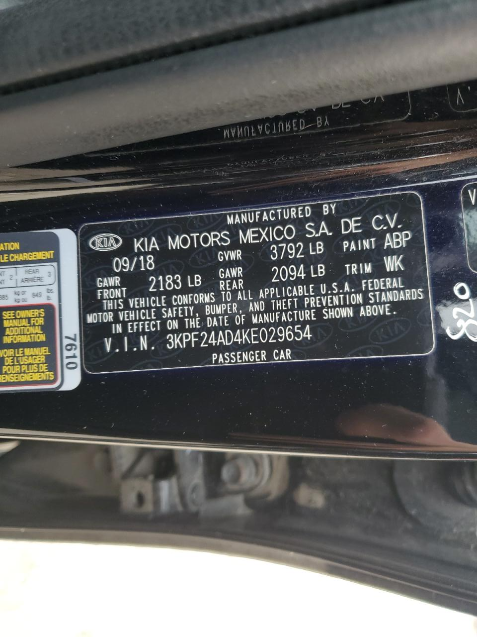 3KPF24AD4KE029654 2019 Kia Forte Fe