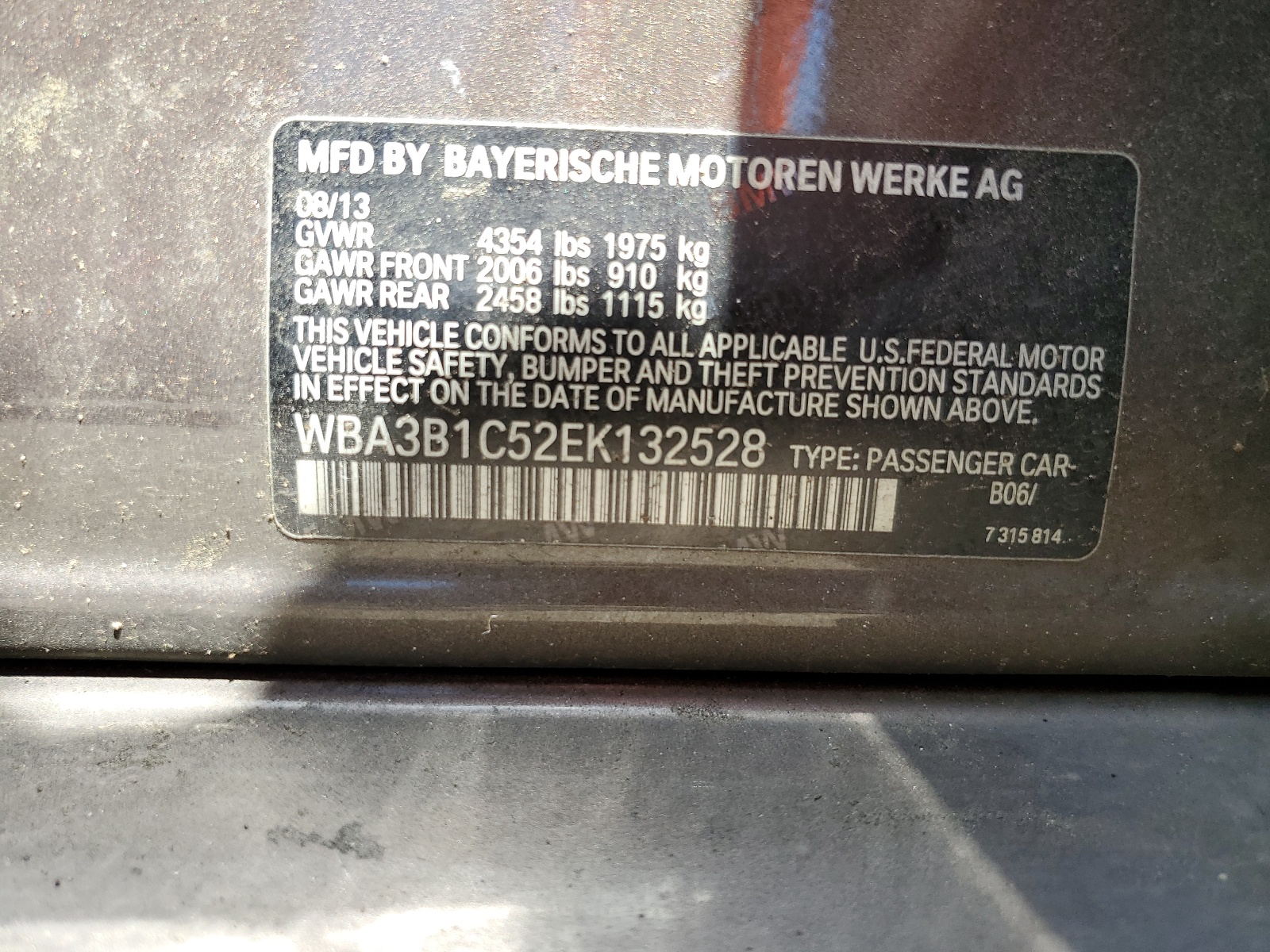 WBA3B1C52EK132528 2014 BMW 320 I