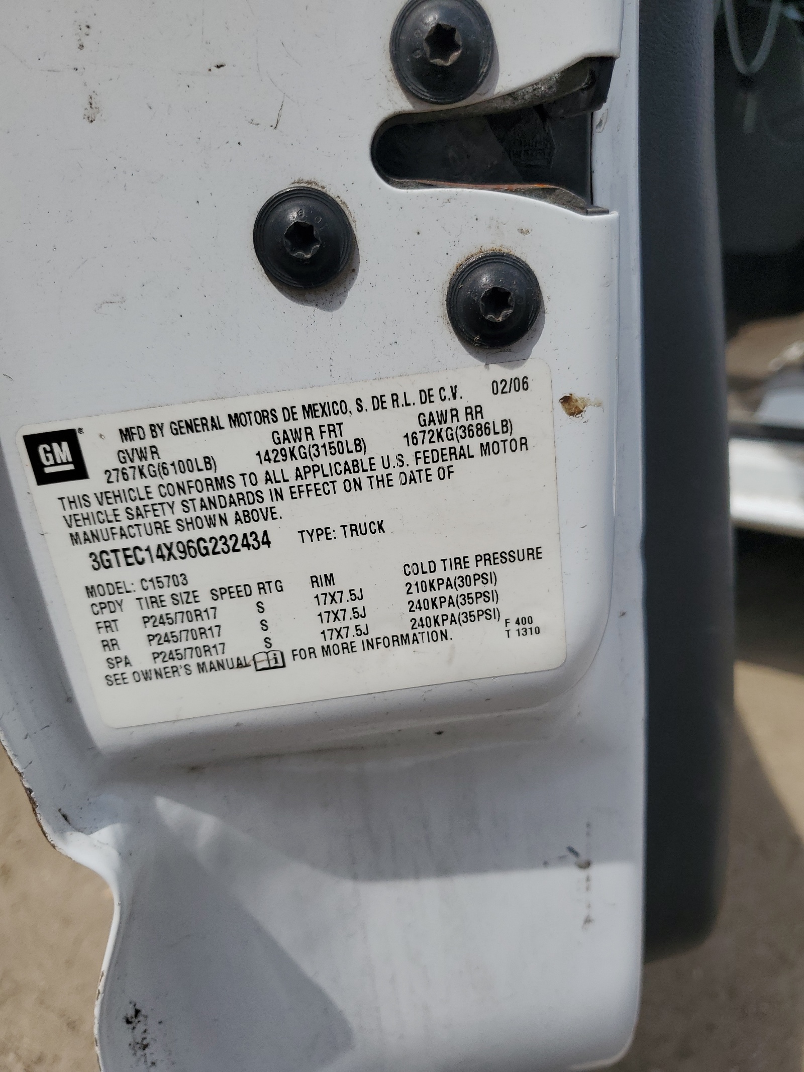 3GTEC14X96G232434 2006 GMC New Sierra C1500