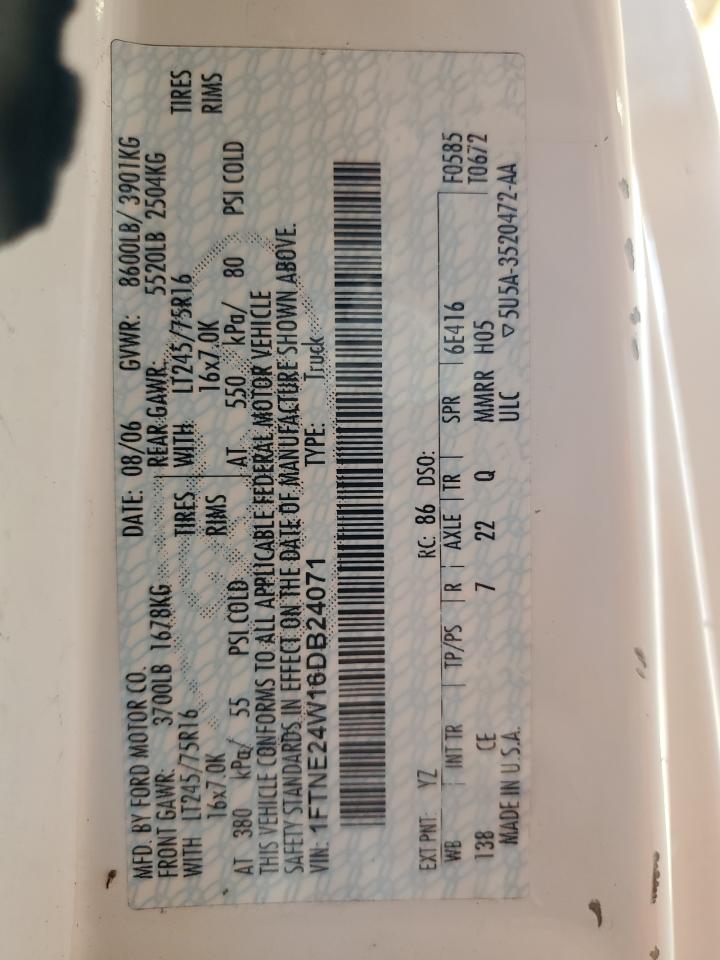 2006 Ford Econoline E250 Van VIN: 1FTNE24W16DB24071 Lot: 63763504